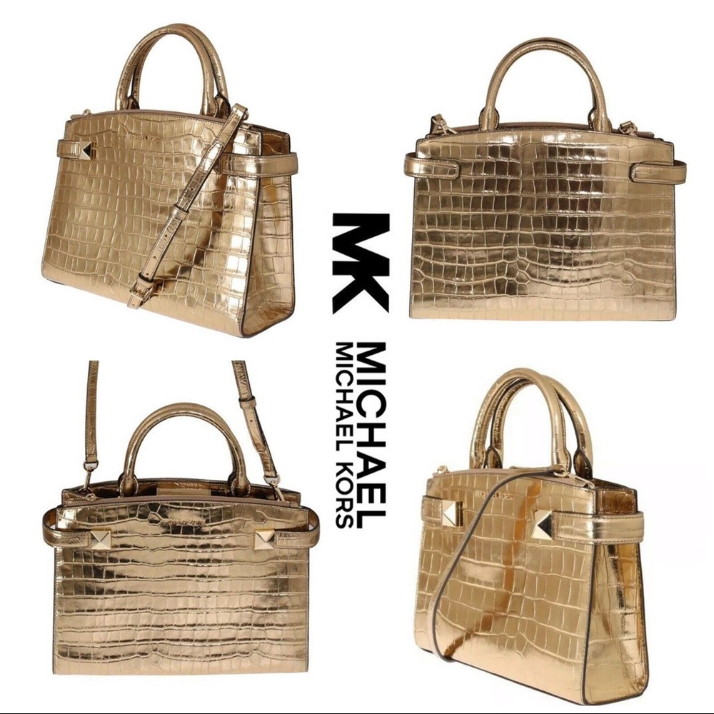 GOLD EMBROIDERED MICHAEL KORS KARLA SATCHEL PURSE